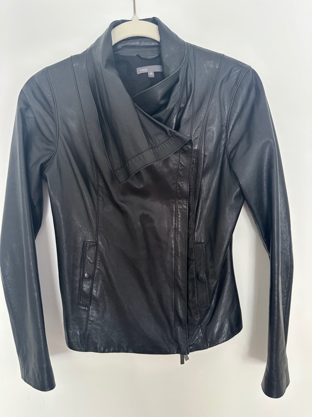 VINCE Women’s Black Leather High-Collar Jacket XS